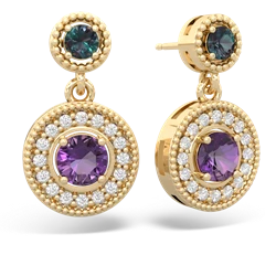 Alexandrite Halo Dangle 14K Yellow Gold earrings E5319