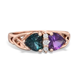 Alexandrite Celtic Knot Double Heart 14K Rose Gold ring R5040