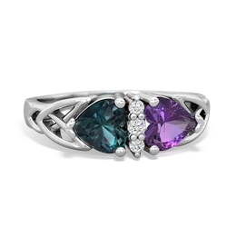 Alexandrite Celtic Knot Double Heart 14K White Gold ring R5040