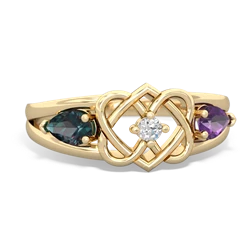 Alexandrite Hearts Intertwined 14K Yellow Gold ring R5880