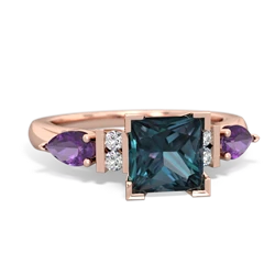 Alexandrite 6Mm Princess Eternal Embrace Engagement 14K Rose Gold ring C2002