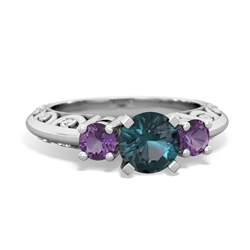 Alexandrite Art Deco Eternal Embrace Engagement 14K White Gold ring C2003