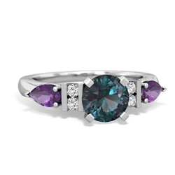 Alexandrite 6Mm Round Eternal Embrace Engagement 14K White Gold ring R2005