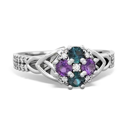 Alexandrite Celtic Knot Cluster Engagement 14K White Gold ring R26443RD