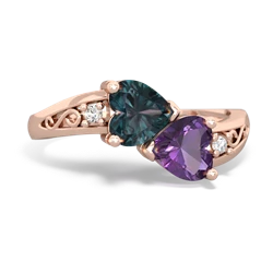 Alexandrite Snuggling Hearts 14K Rose Gold ring R2178