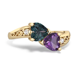 Alexandrite Snuggling Hearts 14K Yellow Gold ring R2178