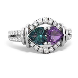 Alexandrite Art-Deco Keepsake 14K White Gold ring R5630