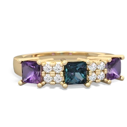 Alexandrite Three Stone Diamond Cluster 14K Yellow Gold ring R2592