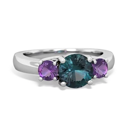 Alexandrite Three Stone Round Trellis 14K White Gold ring R4018