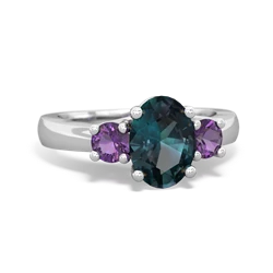 Alexandrite Three Stone Oval Trellis 14K White Gold ring R4024