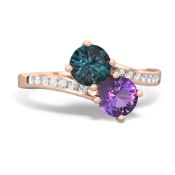 Alexandrite Channel Set Two Stone 14K Rose Gold ring R5303