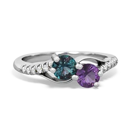 Alexandrite Infinity Pave Two Stone 14K White Gold ring R5285