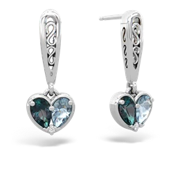 Alexandrite Filligree Heart 14K White Gold earrings E5070