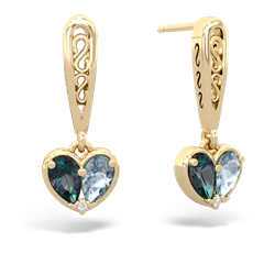 Alexandrite Filligree Heart 14K Yellow Gold earrings E5070