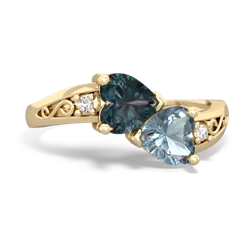 Alexandrite Snuggling Hearts 14K Yellow Gold ring R2178