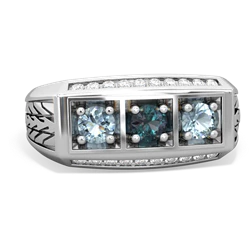 Alexandrite Three Stone Tire Tread Men's 14K White Gold ring R0520