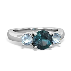 Alexandrite Three Stone Round Trellis 14K White Gold ring R4018