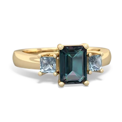 Alexandrite Three Stone Emerald-Cut Trellis 14K Yellow Gold ring R4021