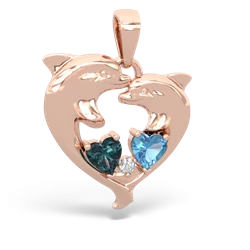 Alexandrite Dolphin Heart 14K Rose Gold pendant P5820