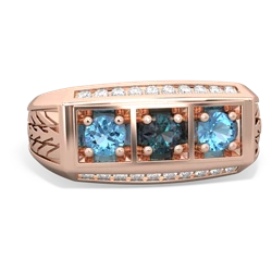 Alexandrite Three Stone Tire Tread Men's 14K Rose Gold ring R0520