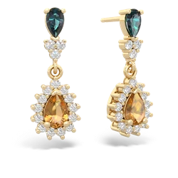 Alexandrite Halo Pear Dangle 14K Yellow Gold earrings E1882