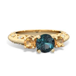 Alexandrite Art Deco Eternal Embrace Engagement 14K Yellow Gold ring C2003