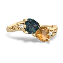 Alexandrite Snuggling Hearts 14K Yellow Gold ring R2178