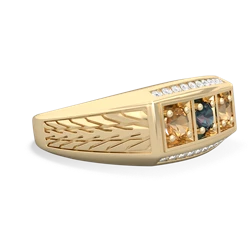 Alexandrite Three Stone Tire Tread Men's 14K Yellow Gold ring R0520