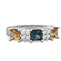 Alexandrite Three Stone Diamond Cluster 14K White Gold ring R2592