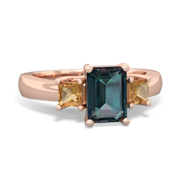 Alexandrite Three Stone Emerald-Cut Trellis 14K Rose Gold ring R4021