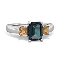 Alexandrite Three Stone Emerald-Cut Trellis 14K White Gold ring R4021