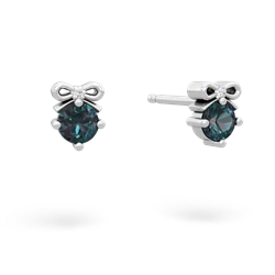 Alexandrite Diamond Bows 14K White Gold earrings E7002