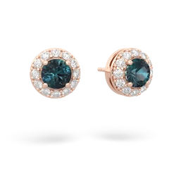 Alexandrite Diamond Halo 14K Rose Gold earrings E5370