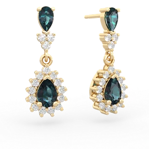 Alexandrite Halo Pear Dangle 14K Yellow Gold earrings E1882