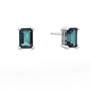 Alexandrite 6X4mm Emerald-Cut Stud 14K White Gold earrings E1855