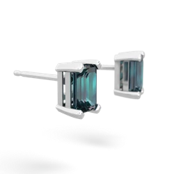 Alexandrite 6X4mm Emerald-Cut Stud 14K White Gold earrings E1855