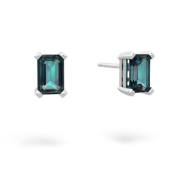 Alexandrite 6X4mm Emerald-Cut Stud 14K White Gold earrings E1855