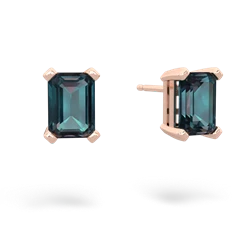 Alexandrite 7X5mm Emerald-Cut Stud 14K Rose Gold earrings E1856