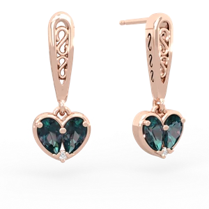 Alexandrite Filligree Heart 14K Rose Gold earrings E5070