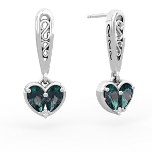 Alexandrite Filligree Heart 14K White Gold earrings E5070