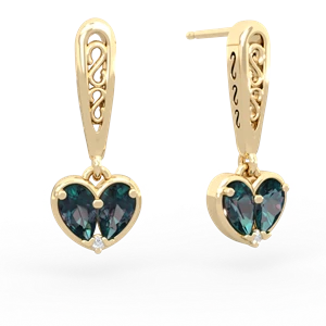 Alexandrite Filligree Heart 14K Yellow Gold earrings E5070
