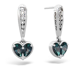 Alexandrite Filligree Heart 14K White Gold earrings E5070