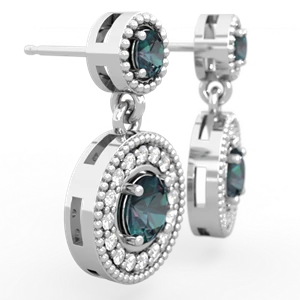 Alexandrite Halo Dangle 14K White Gold earrings E5319