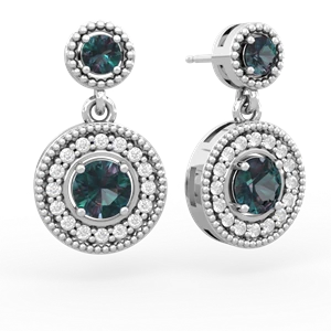 Alexandrite Halo Dangle 14K White Gold earrings E5319