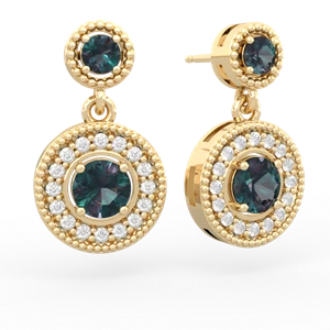 Alexandrite Halo Dangle 14K Yellow Gold earrings E5319