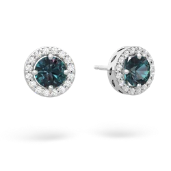 Alexandrite Halo 14K White Gold earrings E5320