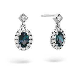 Alexandrite Antique-Style Halo 14K White Gold earrings E5720