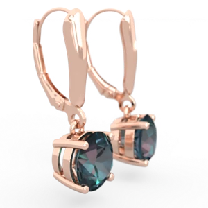 Alexandrite 8Mm  Round Lever Back 14K Rose Gold earrings E2788
