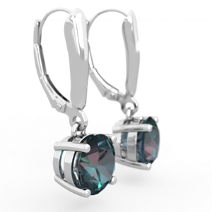 Alexandrite 8Mm  Round Lever Back 14K White Gold earrings E2788