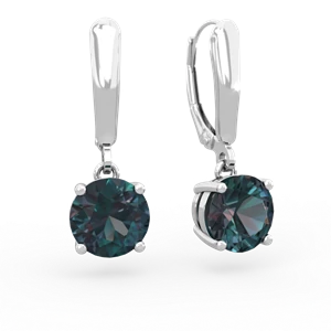 Alexandrite 8Mm  Round Lever Back 14K White Gold earrings E2788